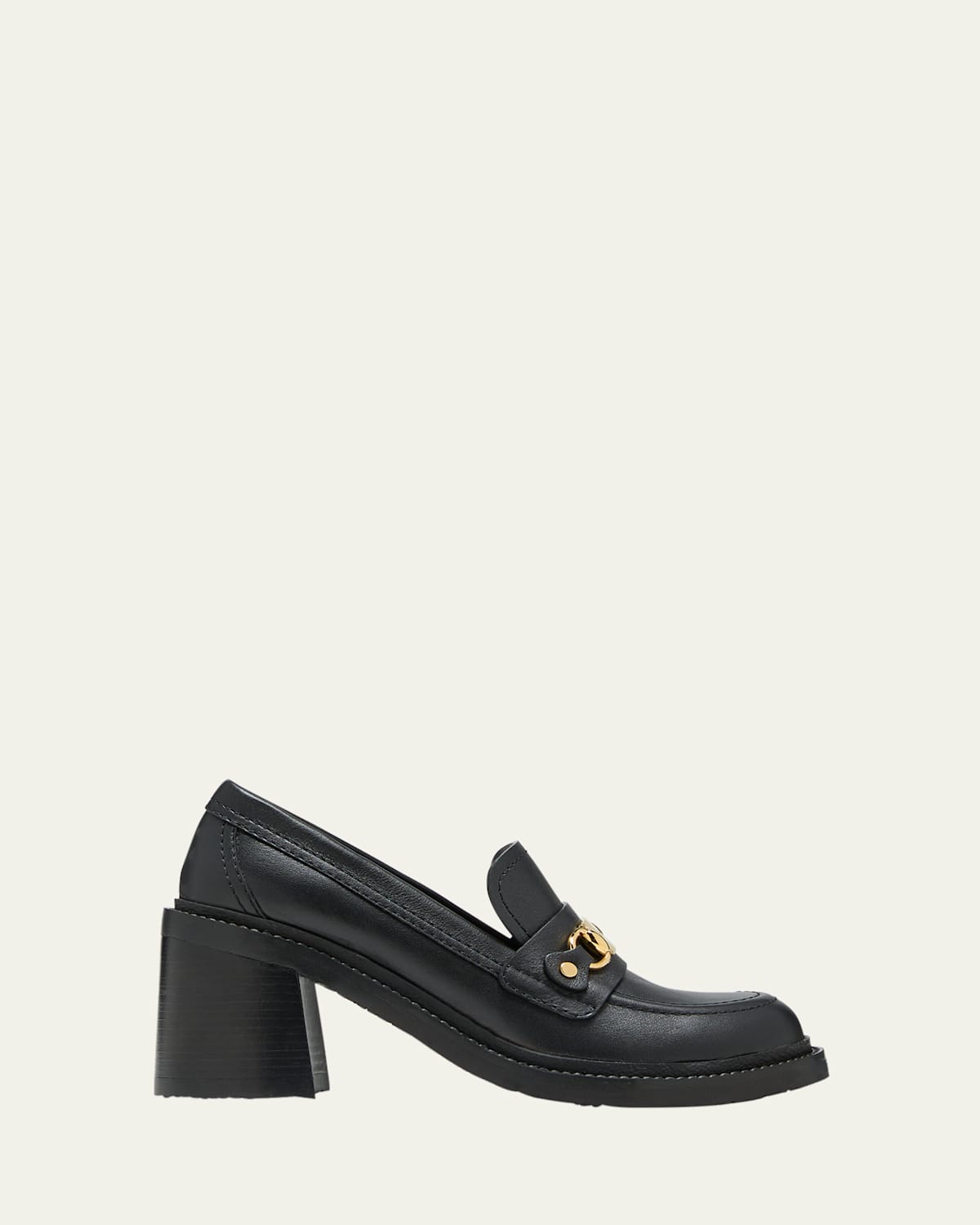 Leather Chain Heeled Loafers
