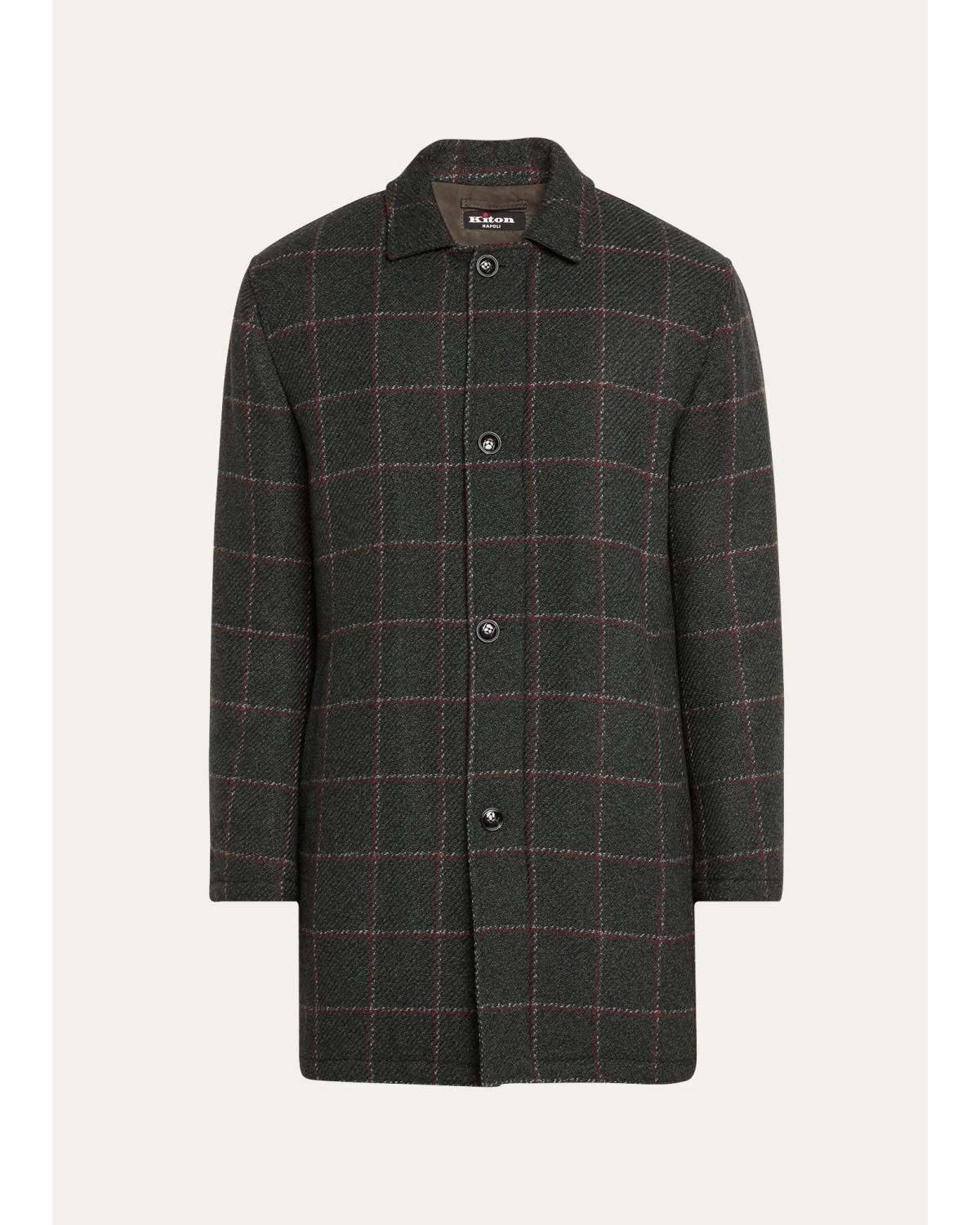 Men'S Loden Cashmere Windowpane Car Coat