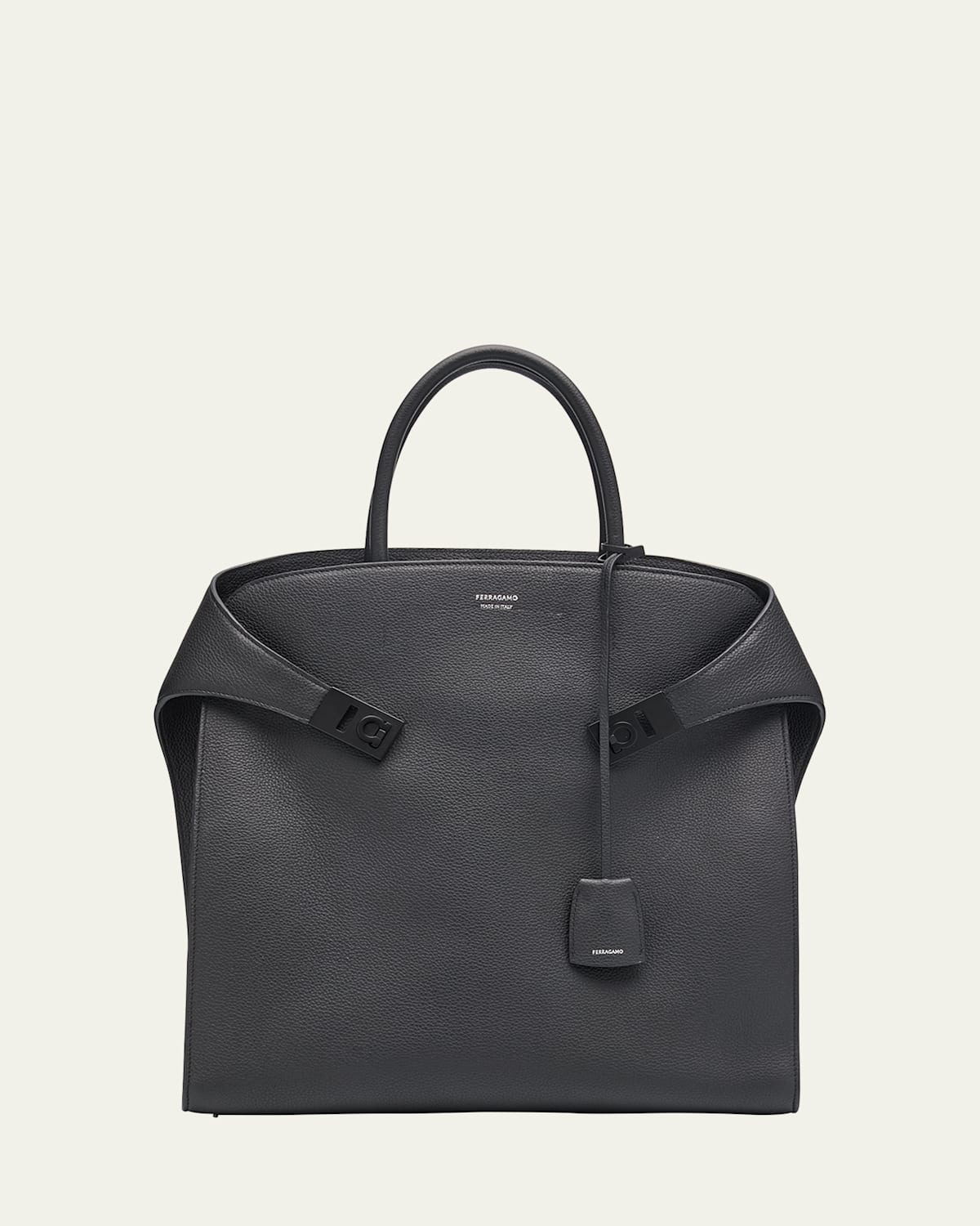 FERRAGAMO MEN'S HUG LEATHER TOTE BAG 