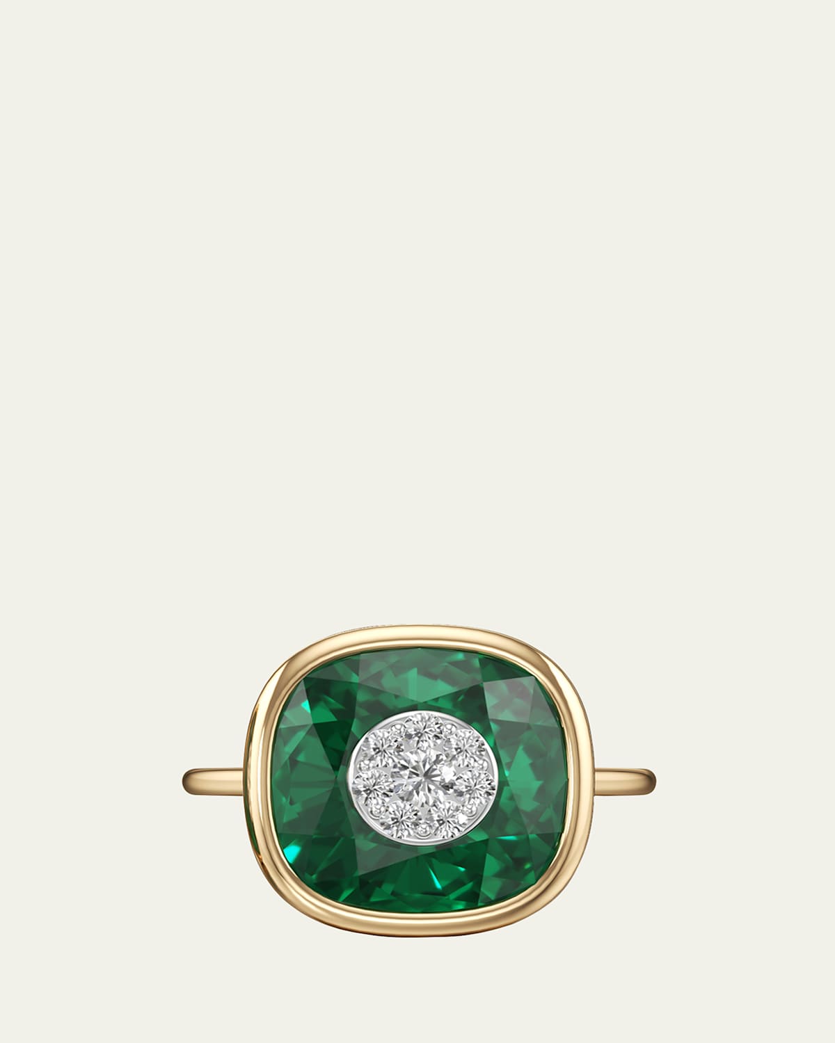18K Yellow Gold One Collection Fusion Bezel Emerald Ring with Diamonds, Size 6.5