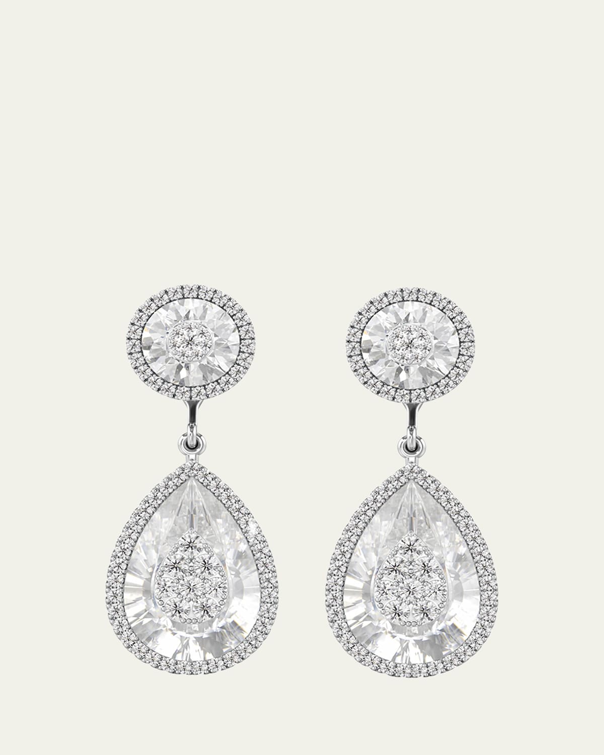 18K White Gold One Collection Pear Quartz Drop Earrings with Diamond Halo