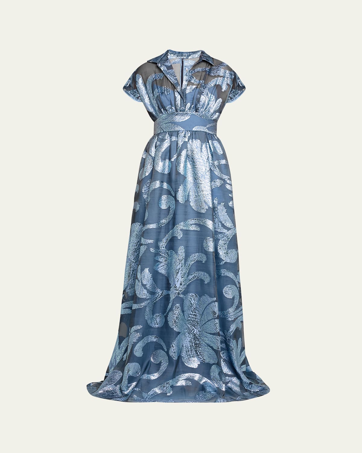 Metallic Floral Collared Gown