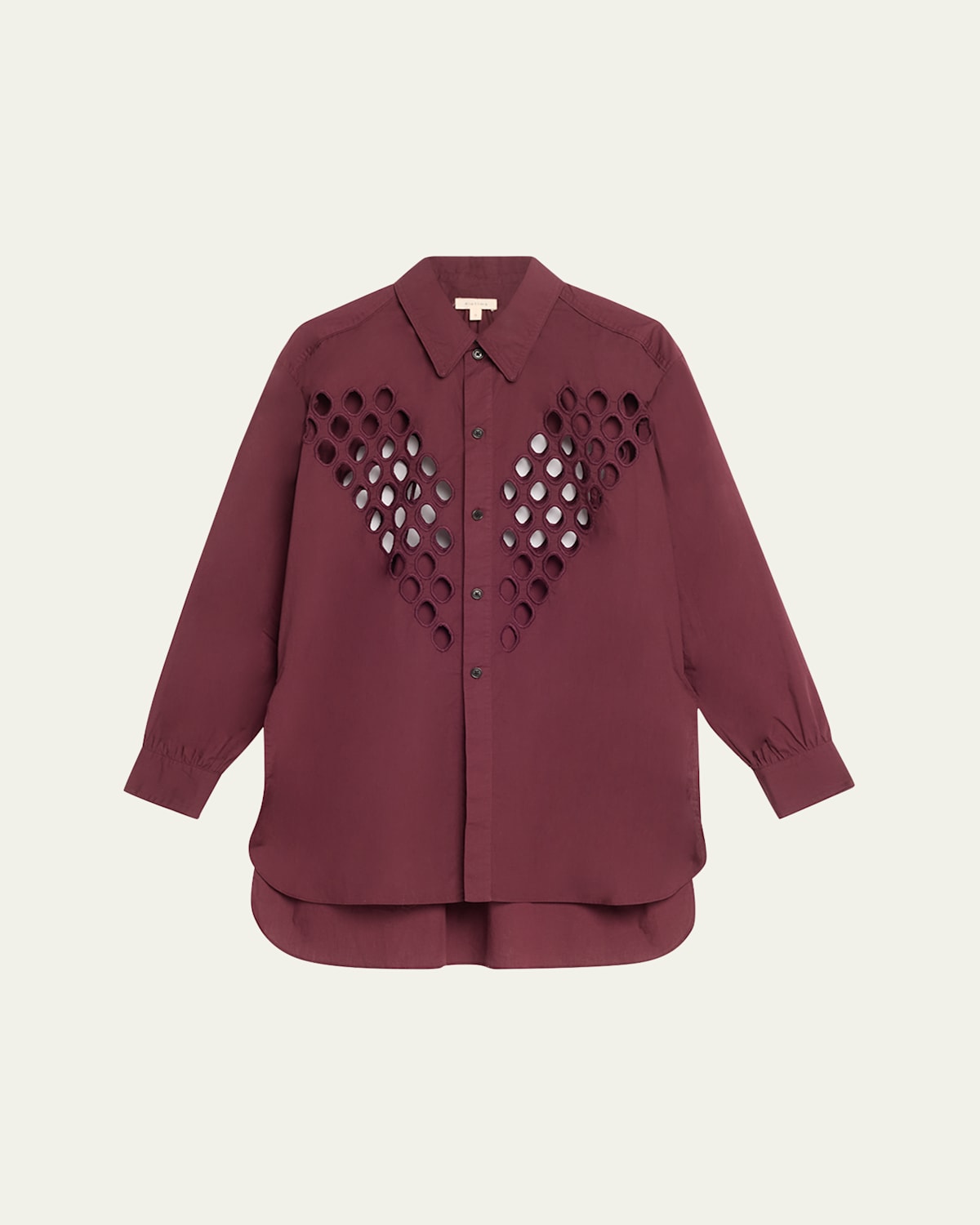 Long Broderie Anglaise Cutout Oversized Poplin Shirt