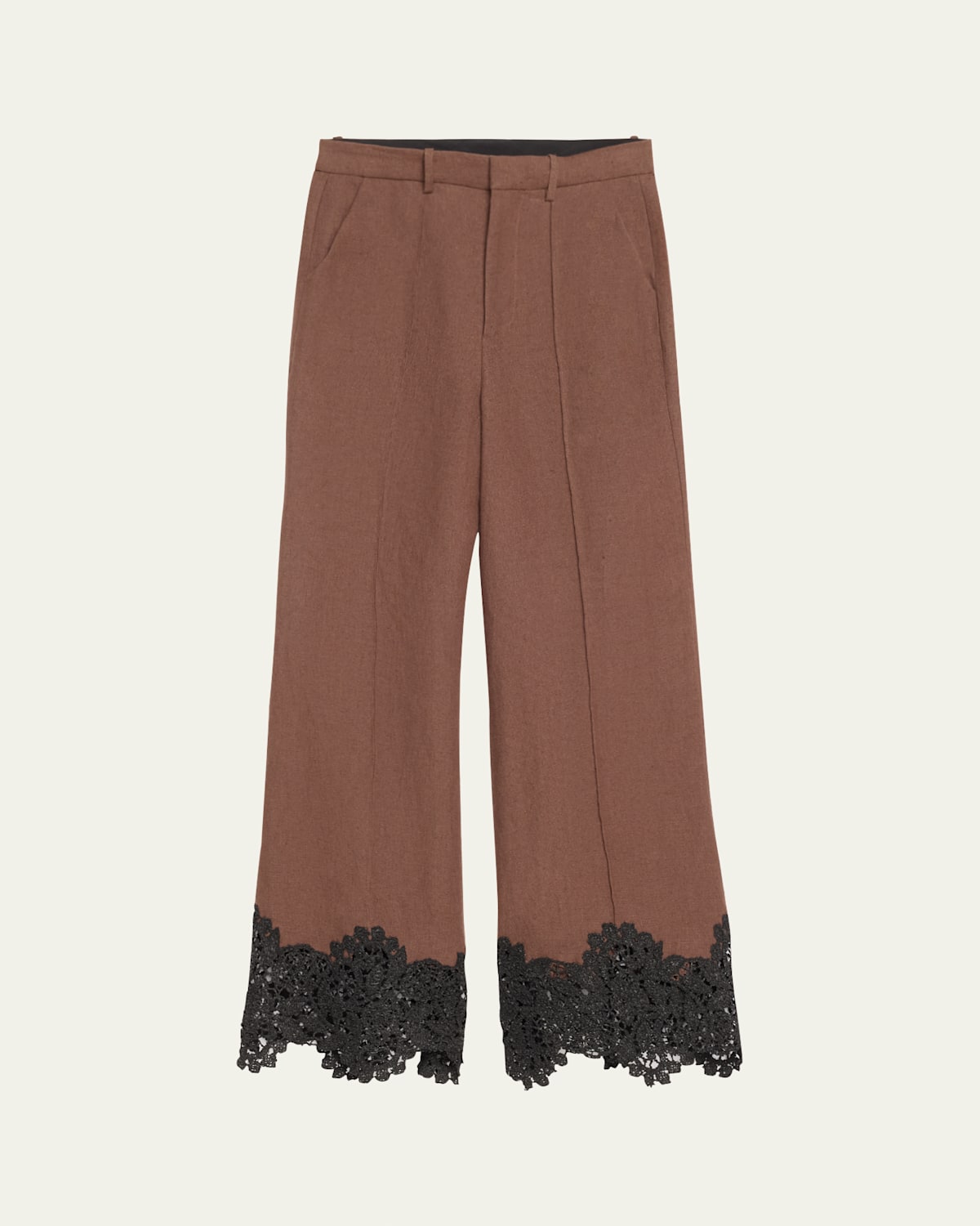 Lace Paneled Wide-Leg Linen Pants