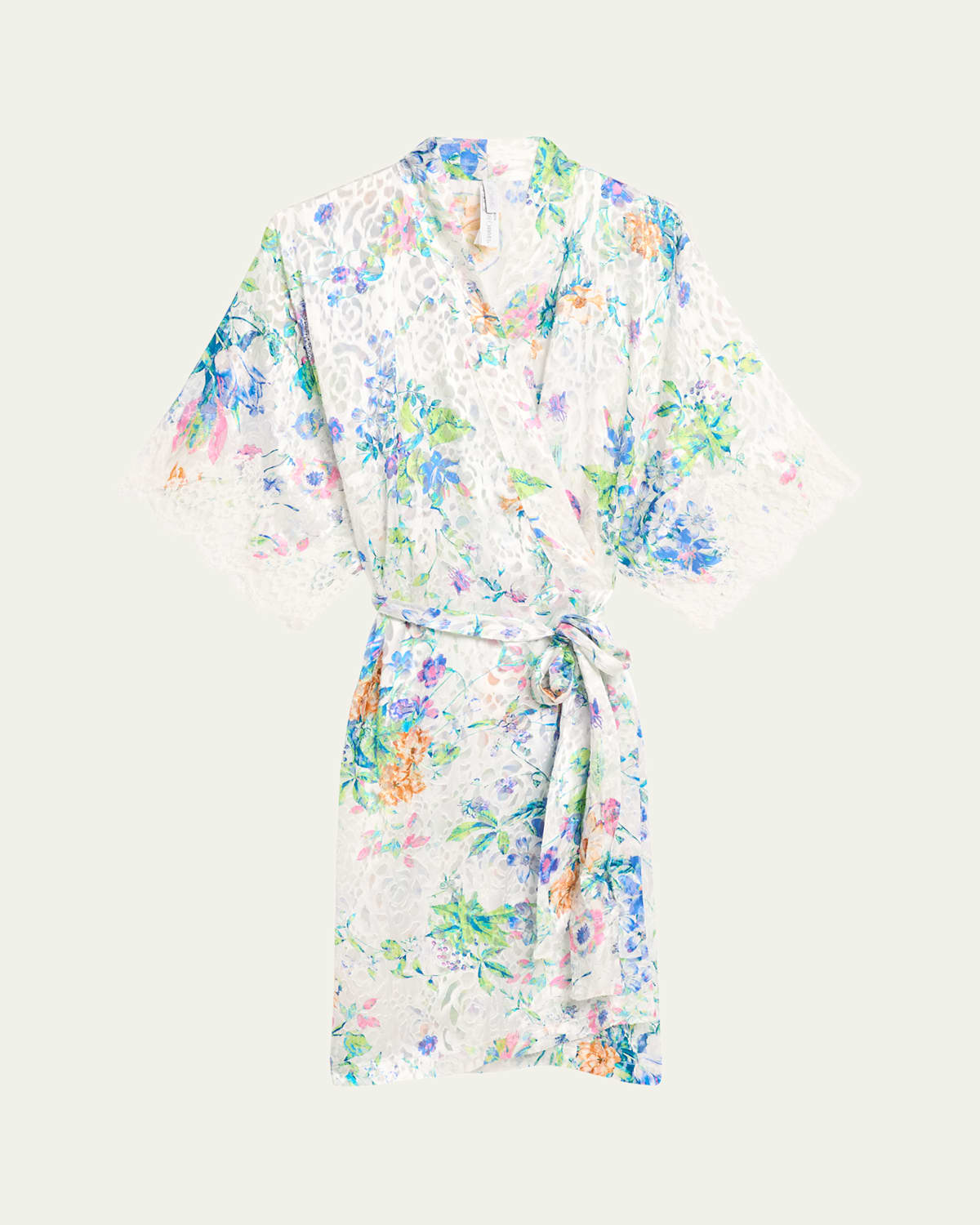 Baisers Legers Floral-Print Lace-Trim Robe