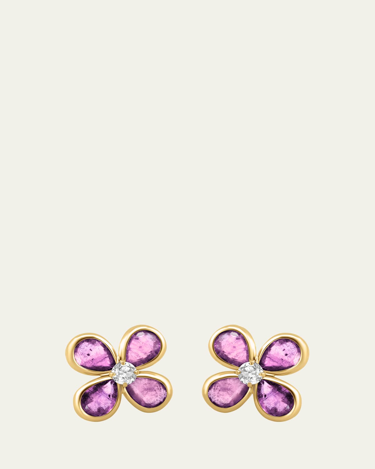 14K Pink Sapphire and Diamond Flower Earrings