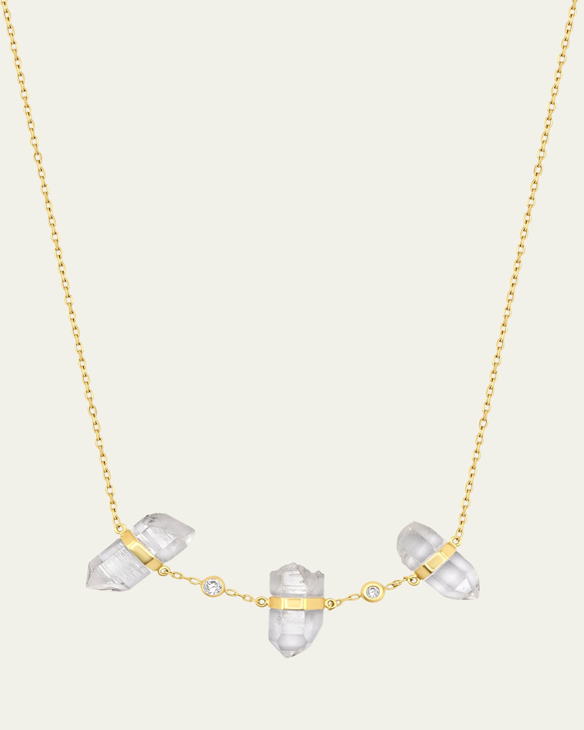 14K Triple Crystal Double Diamond Bezel Necklace