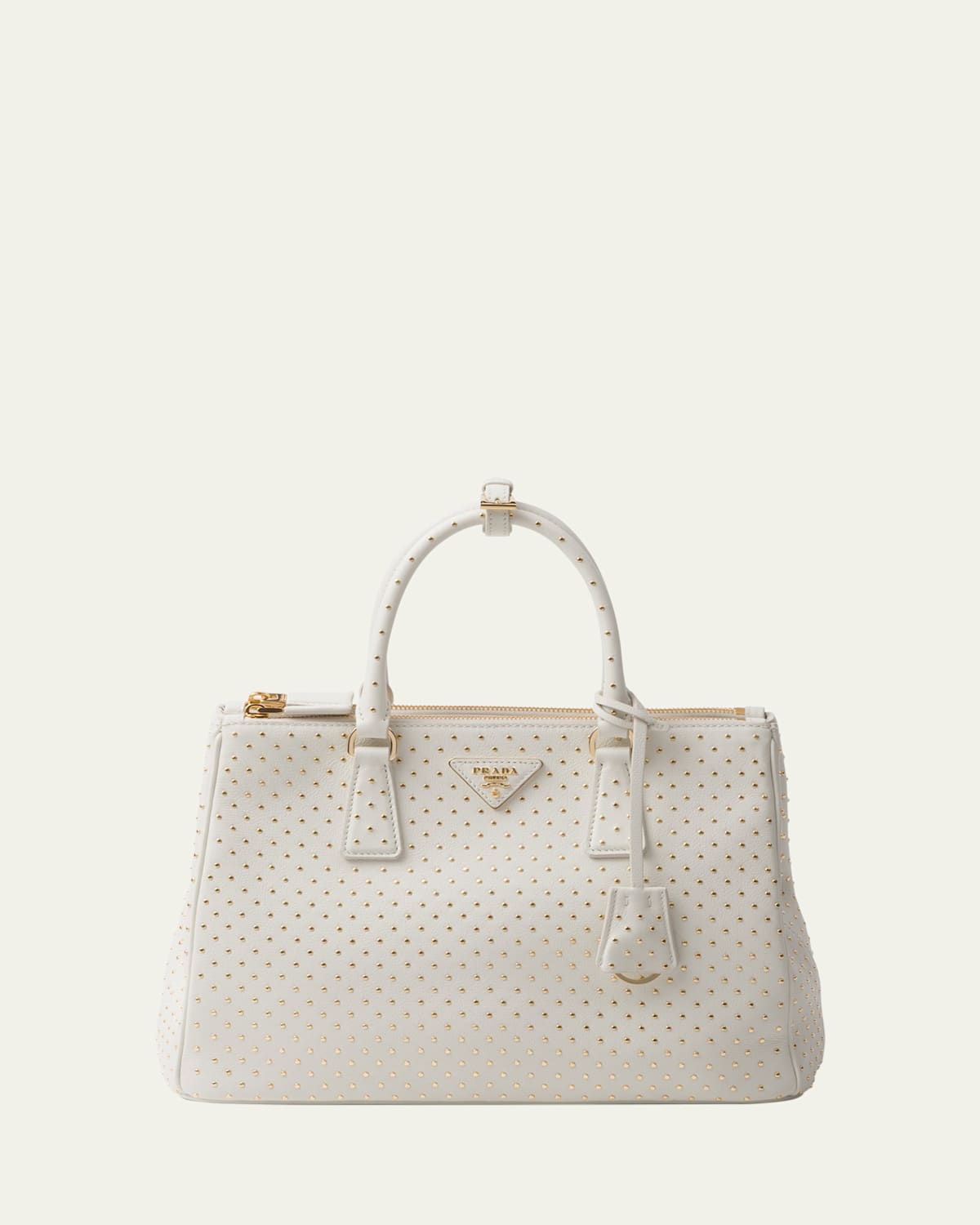 Shop Prada Galleria Large Studded Leather Top-handle Bag In F0009 Bianco