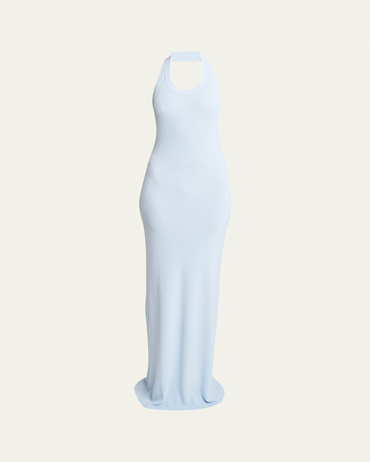 Proenza Schouler Meryl Halter Matte Crepe Rib Knit Maxi Dress In Light Blue