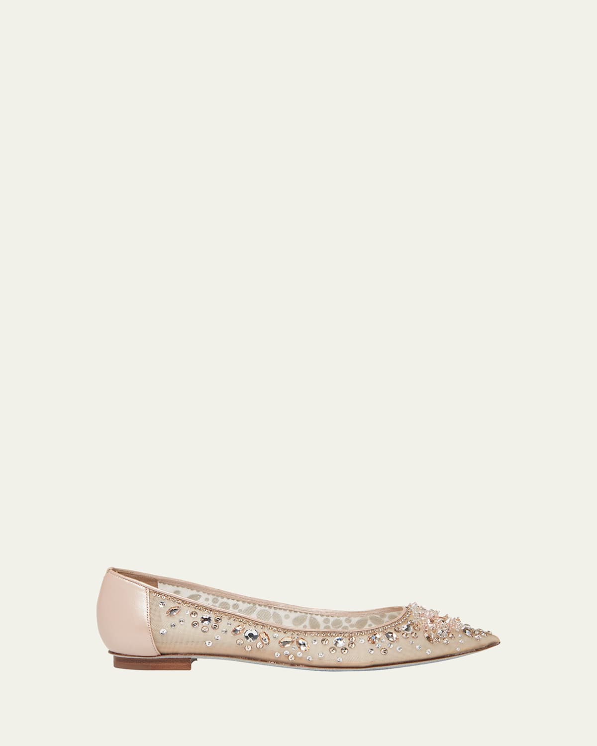 René Caovilla Crystal Embroidered Mesh Ballerina Flats In Beige Net Golden Shadow-silk Stones