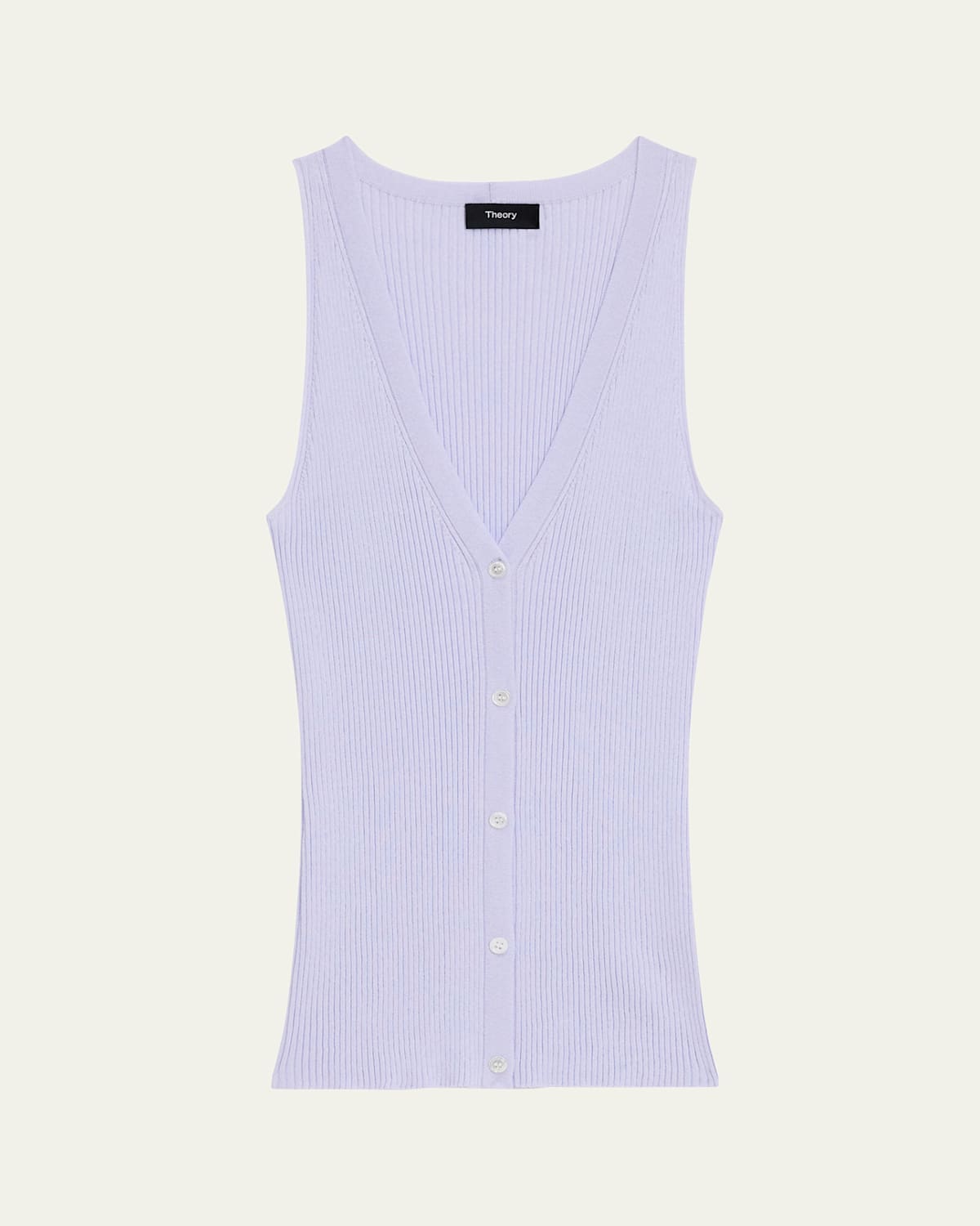 Theory Slim Rib Button-front Vest In Soft Iris/white
