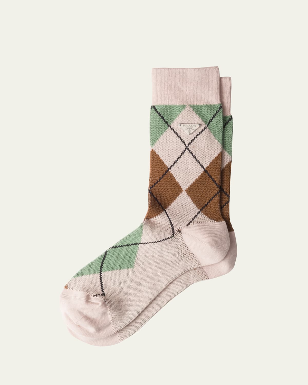Prada Argyle-check Crew Socks In Albino