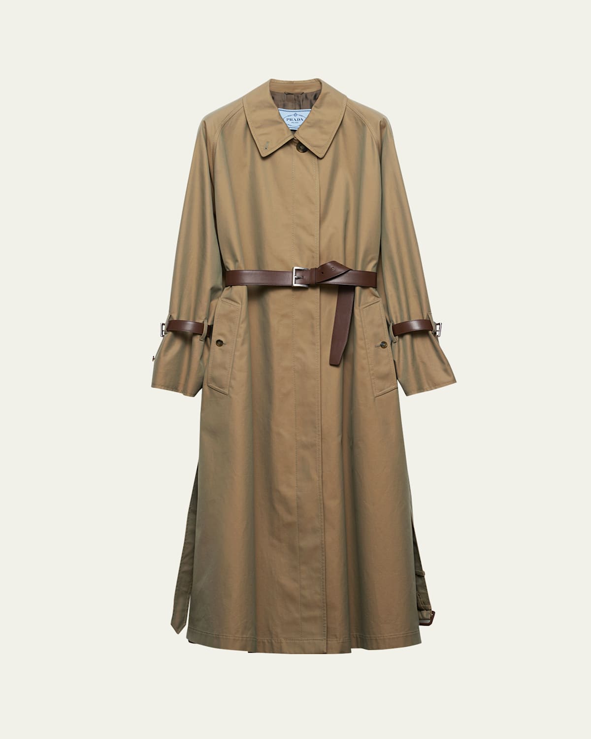 Prada Single-breasted Cotton Twill Trench Coat In Oliva