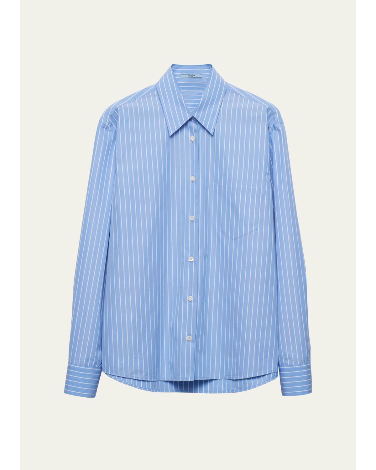 Striped Cotton Poplin Button-Front Shirt