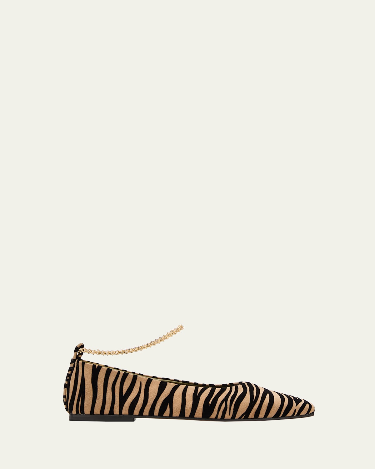 Augusta Zebra Ankle-Chain Ballerina Flats