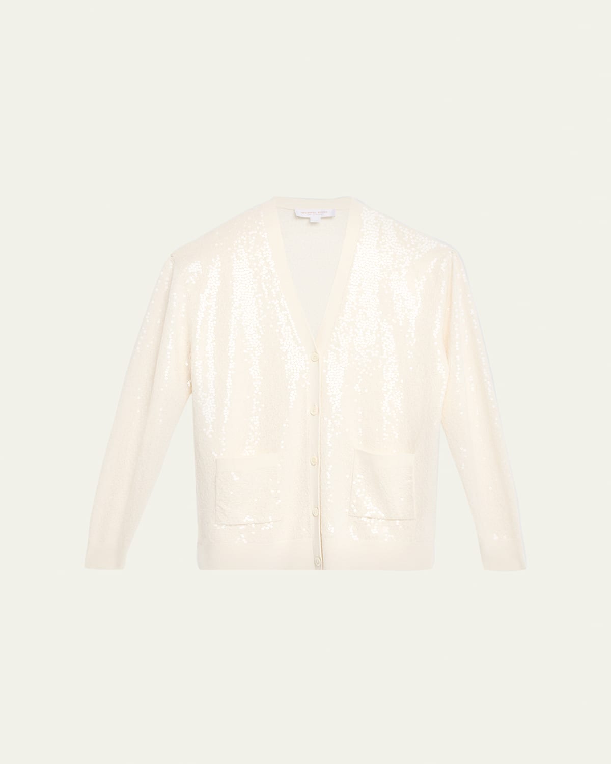 Michael Kors Embellished Sequin Oversized Cashmere Cardigan In White