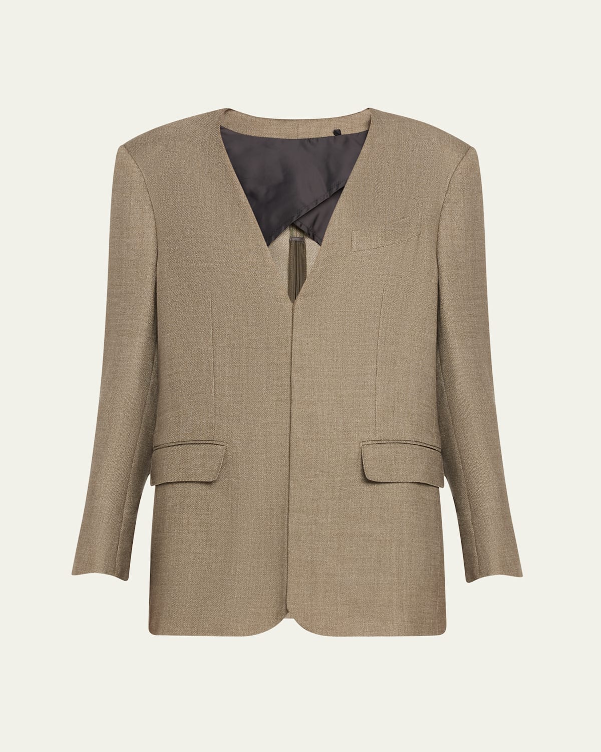 Deep V Neck Back Zip Wool Jacket