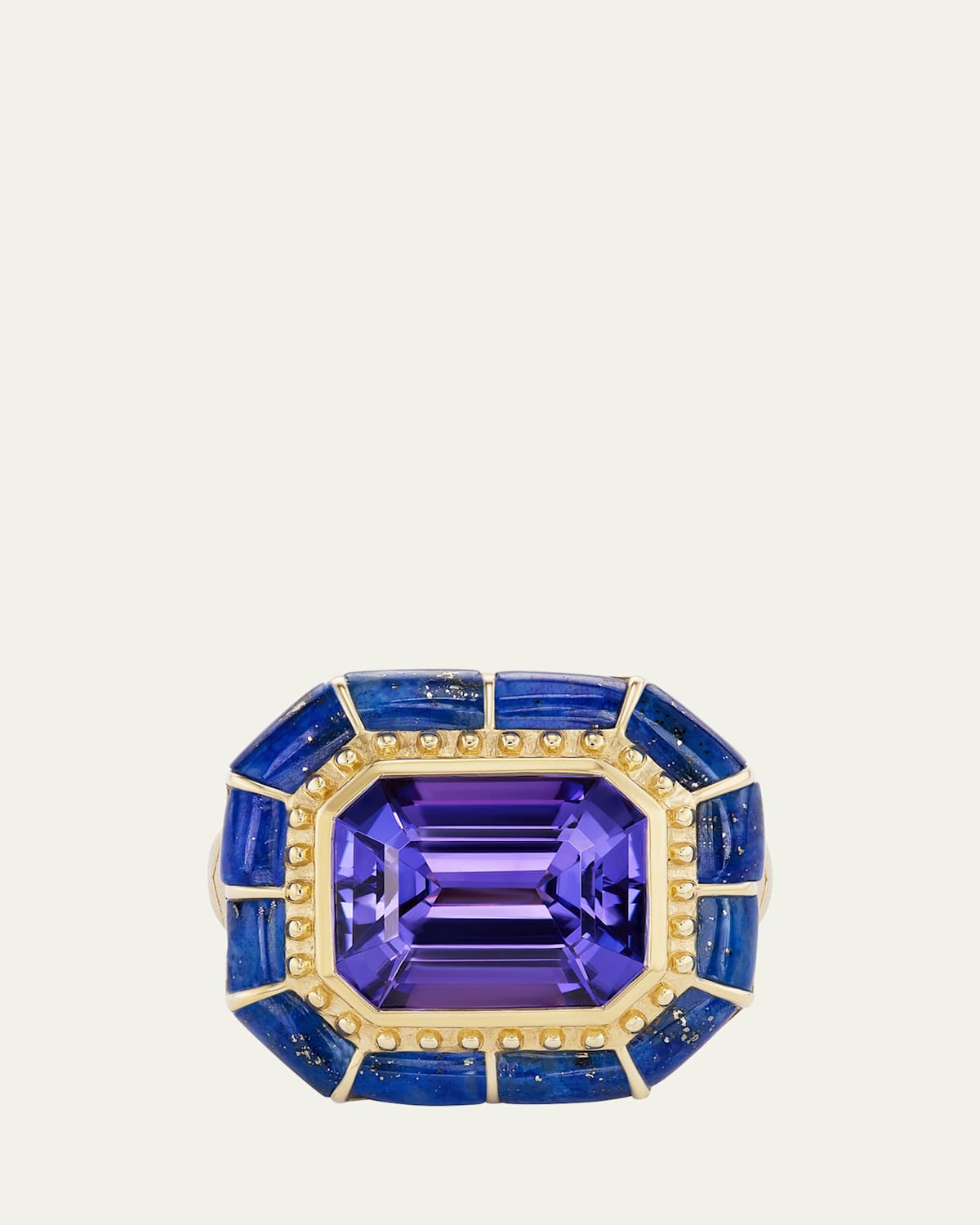 OAK 18K Yellow Gold Tanzanite and Lapis Statement Ring, Size 6.5
