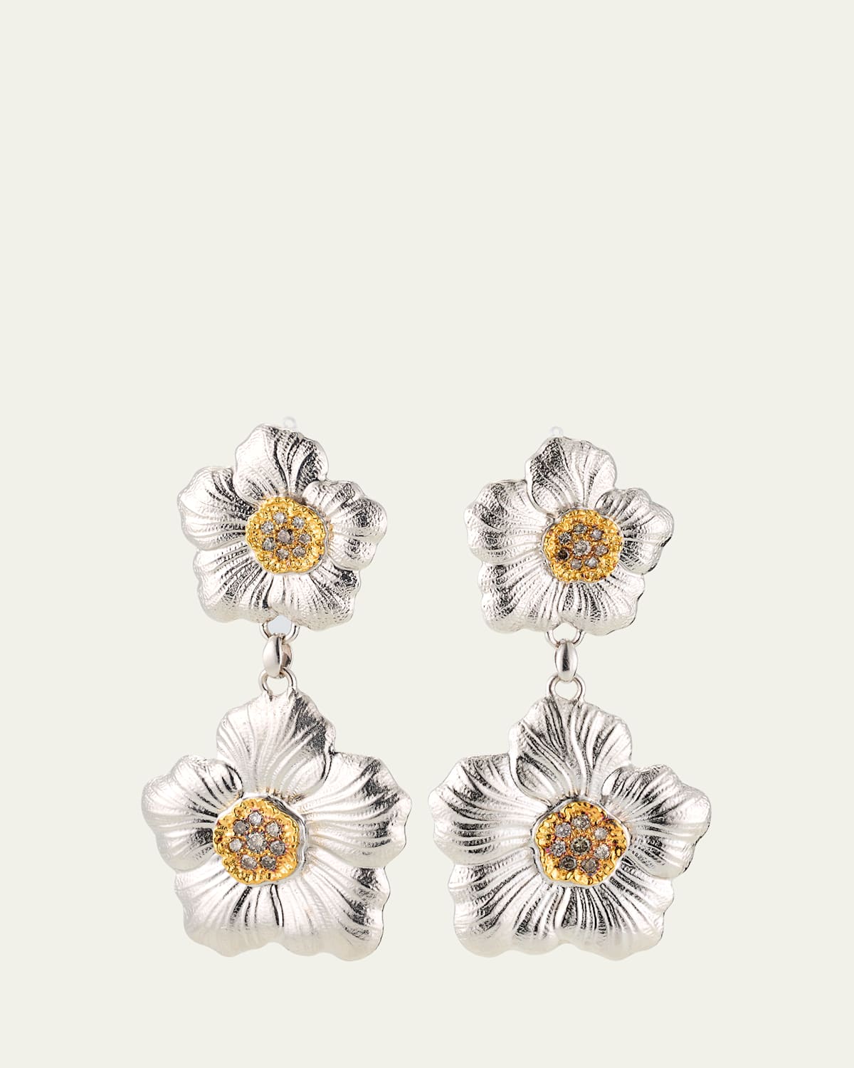 Blossoms Gardenia Sterling Silver and 18K Yellow Gold Pendant Earrings, 8.5cm