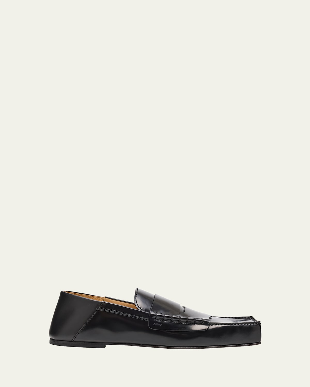 Shop Jacquemus Leather Square-toe Penny Loafers In Black