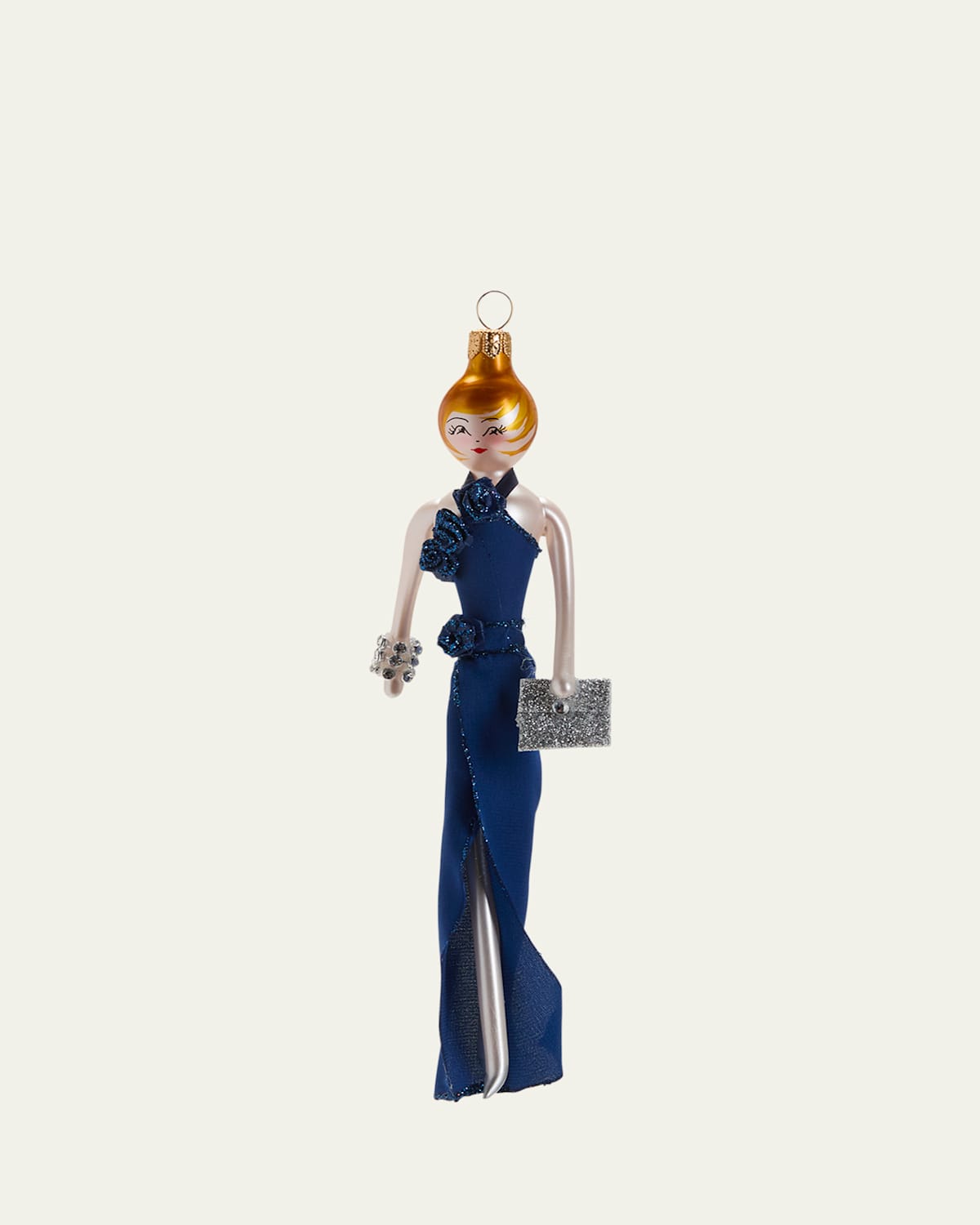 Lady In Navy Rosette Gown Christmas Ornament
