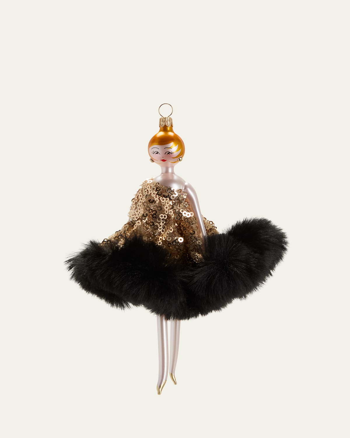 Lady in Sequin & Faux Fur Dress Christmas Ornament