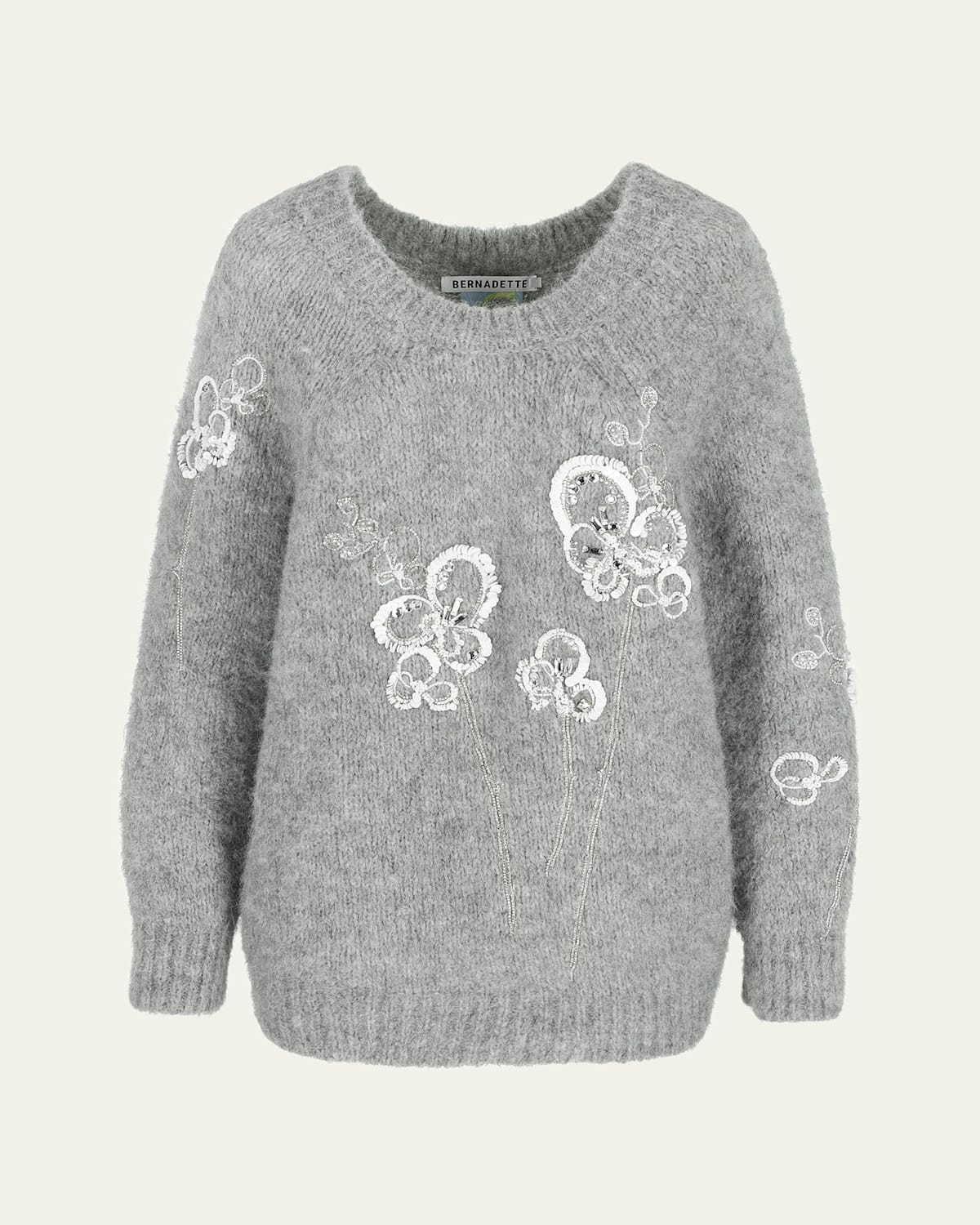 Flower Embroidered Alpaca Wool Sweater