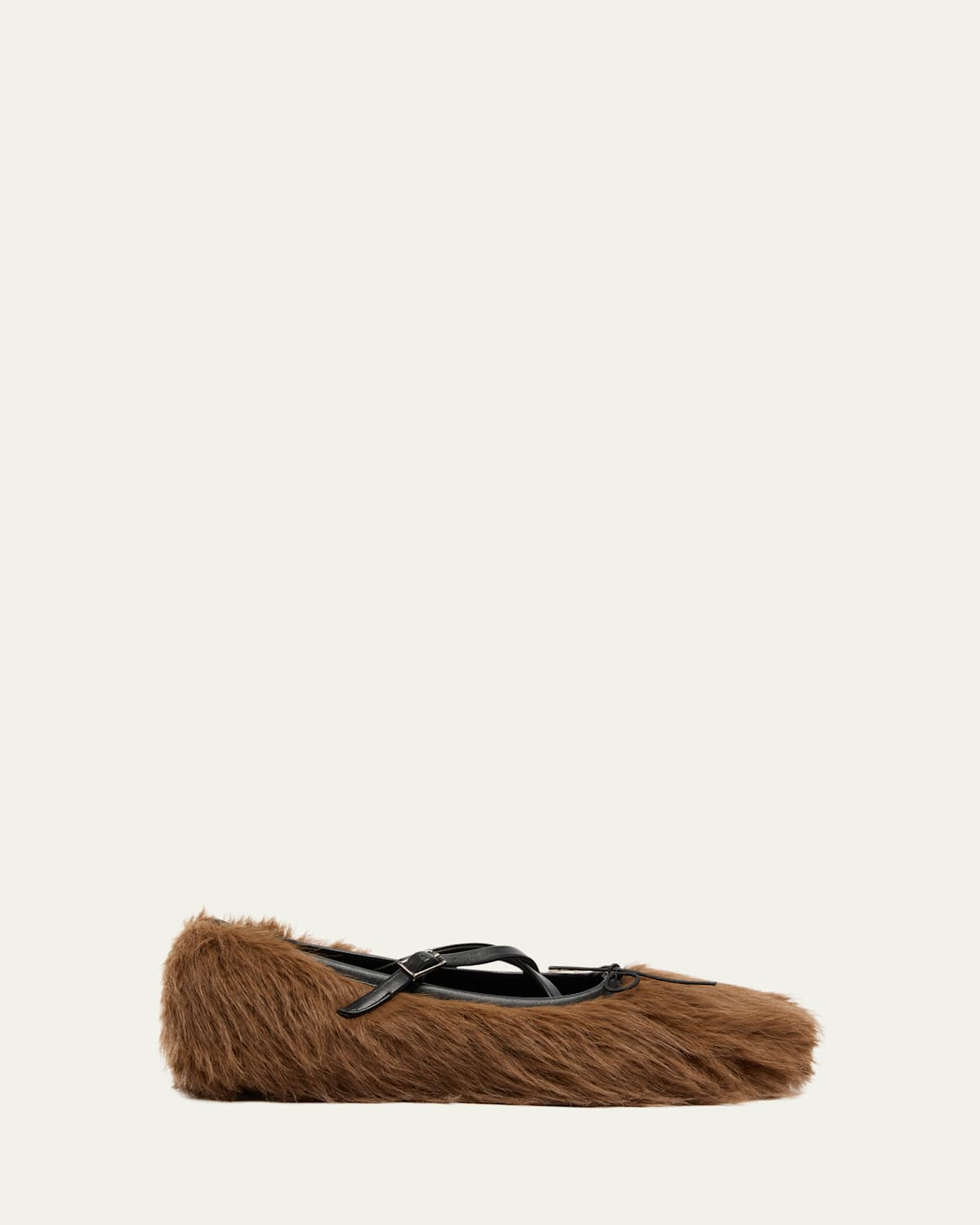 Faux Fur Crisscross Ballerina Flats