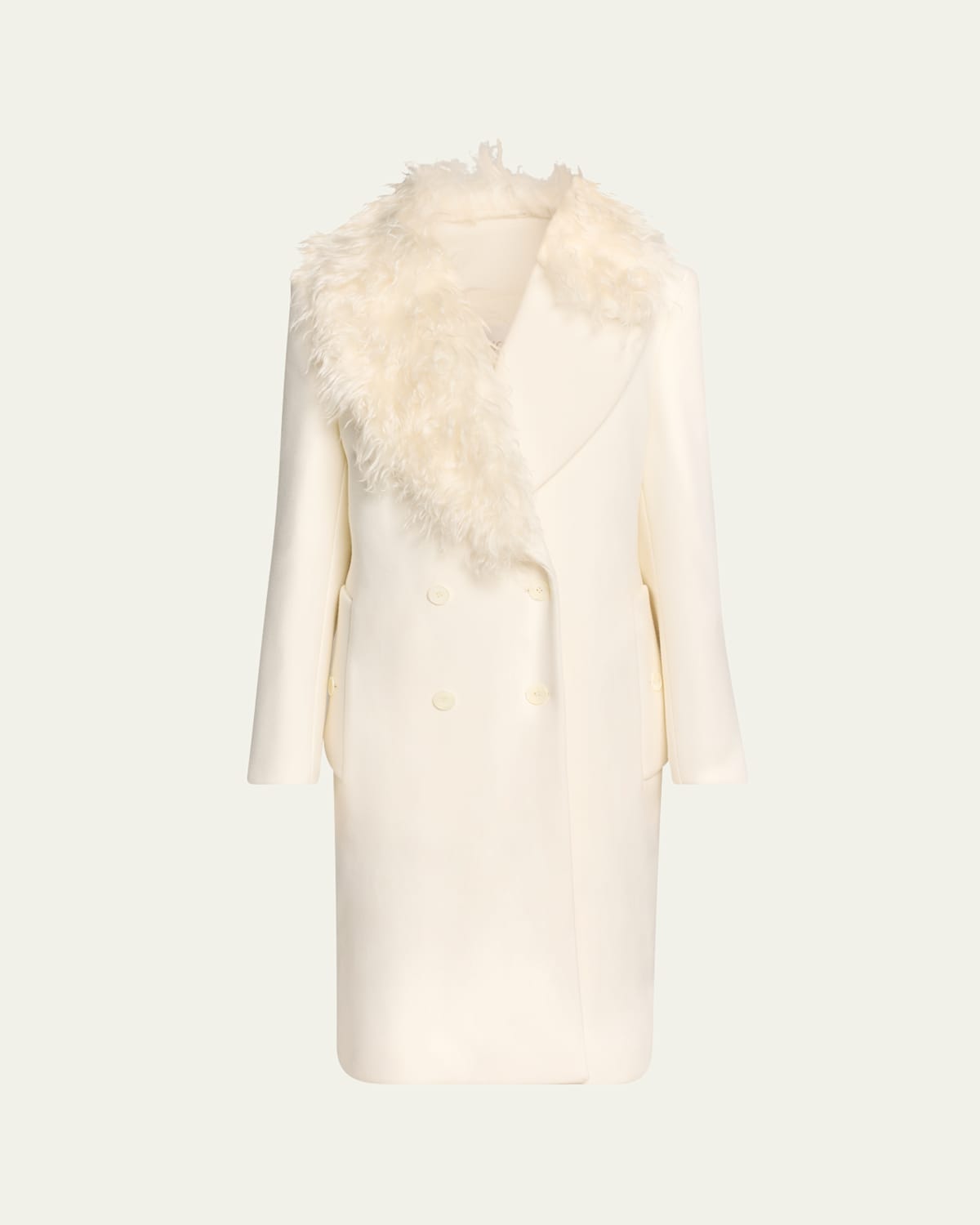 Michael Kors Double Breasted Wool Coat With Mohair Collar In Ivory