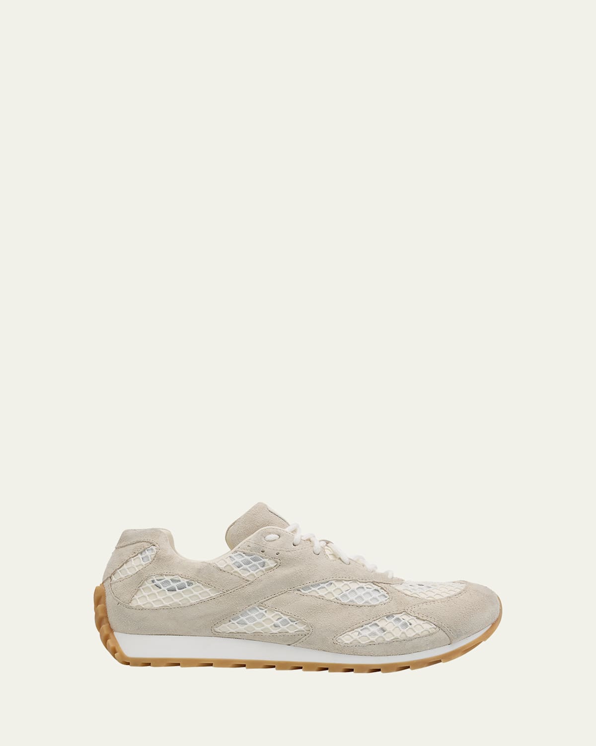 Bottega Veneta Orbit Suede, Leather, Mesh And Fishnet Sneakers In Sea Salt
