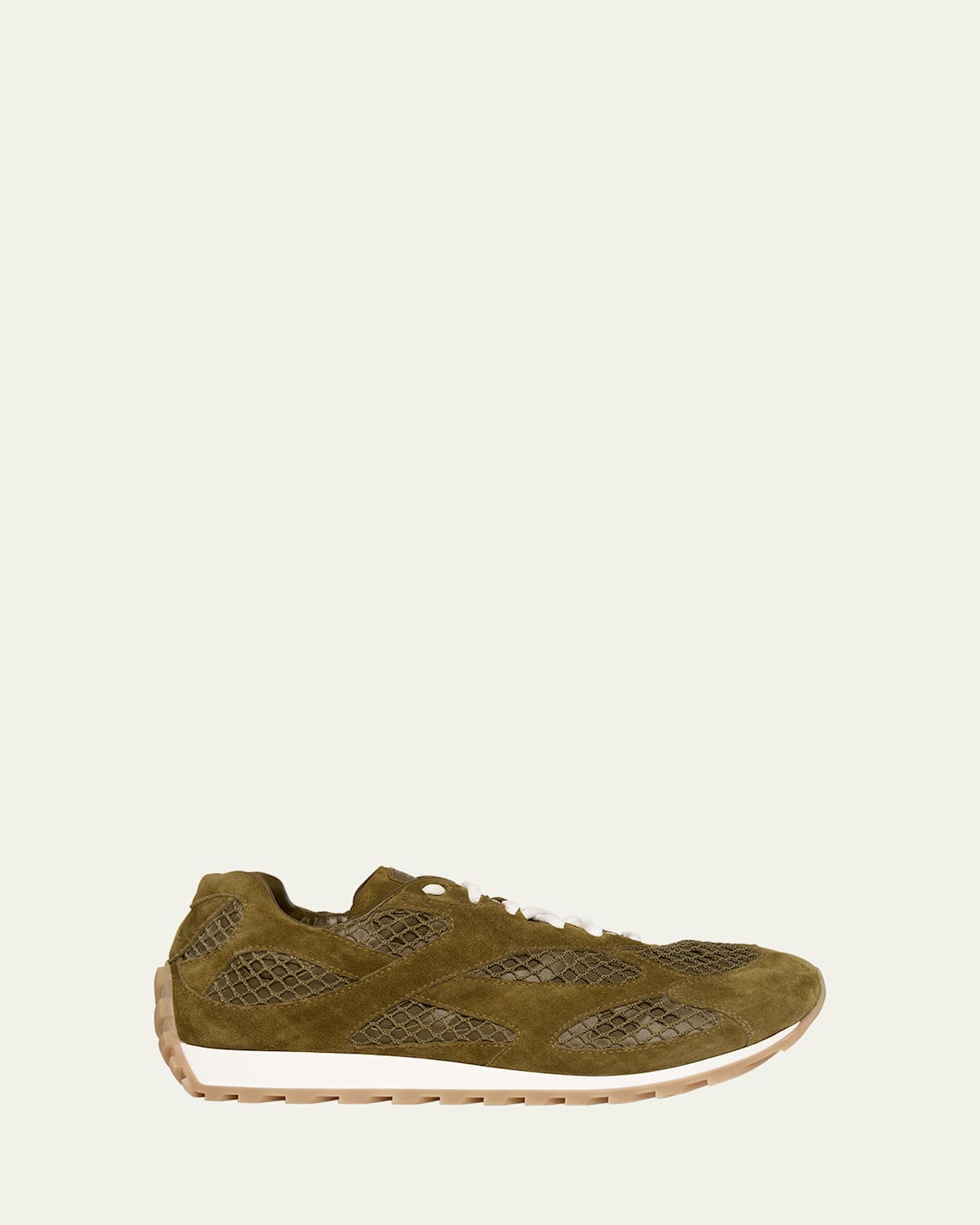 Bottega Veneta Womens Khaki Orbit Suede And Mesh Low-top Trainers In Olive Oil
