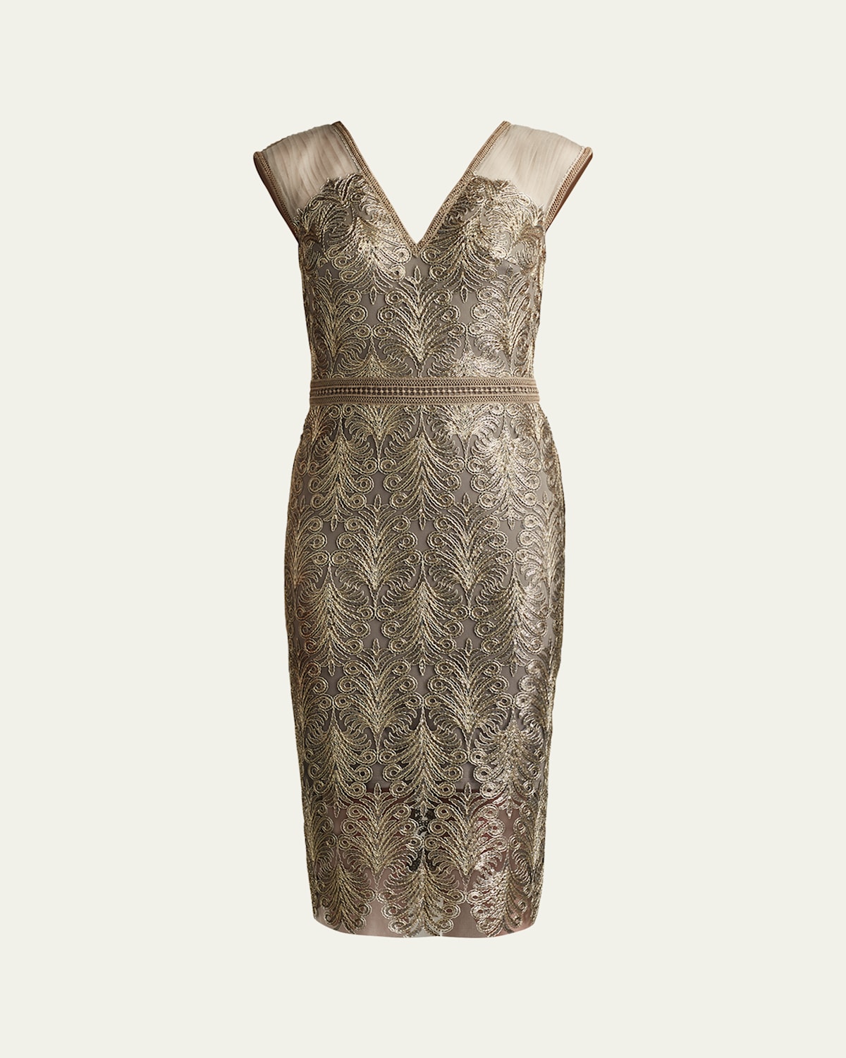 Tadashi Shoji Sequined Lace Knee-length Dress In Smoke Pearl