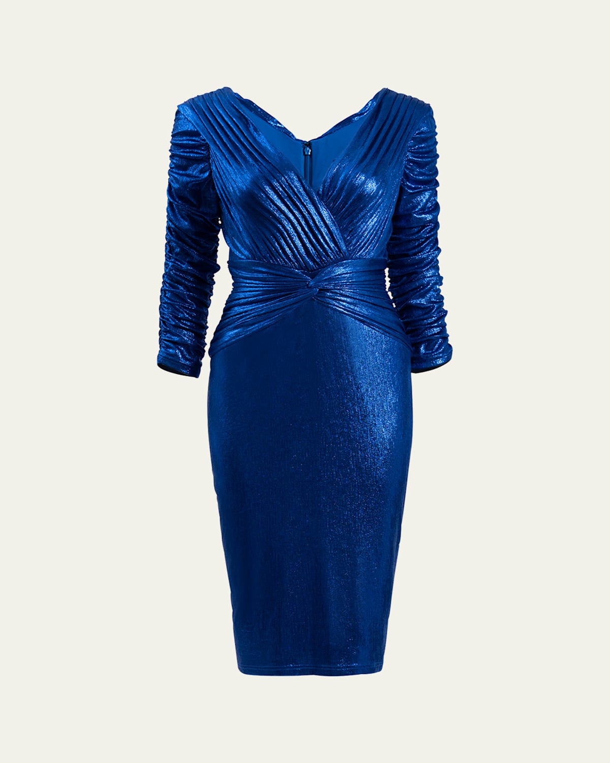 Pleated Bodycon Metallic Jersey Midi Dress