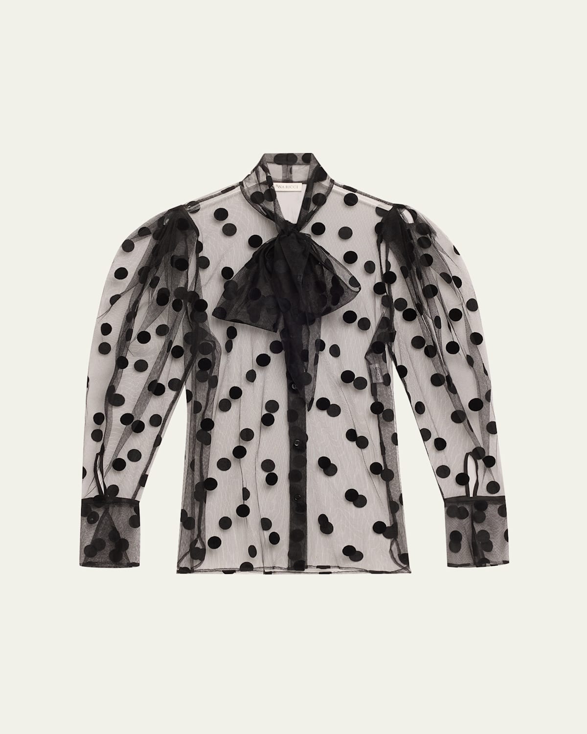 Polka Dot Tulle Tie Neck Top