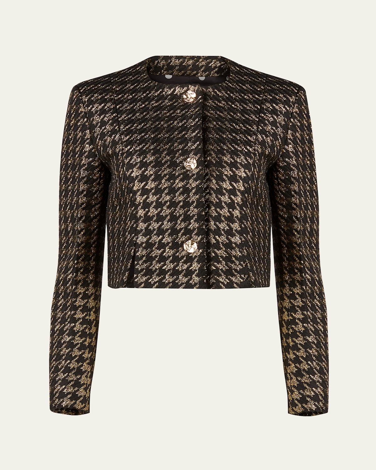 Metallic Houndstooth Tweed Cropped Jacket