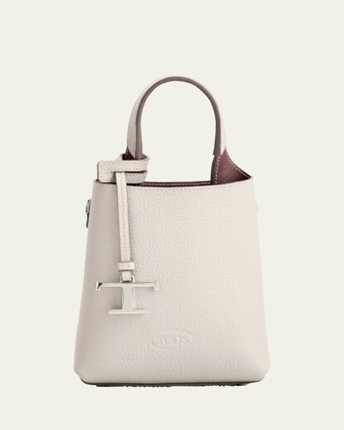 Tod's Micro Calf Leather Top-handle Bag In Bianco Calce/bordeaux Sc