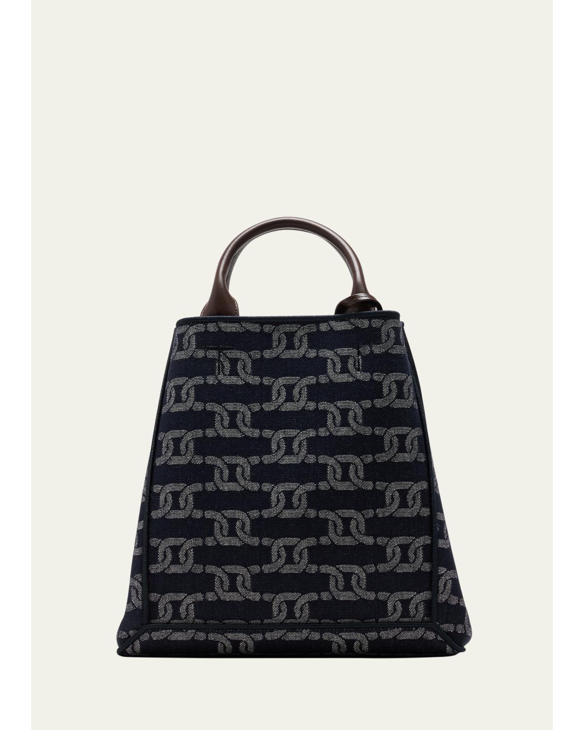 Chain-Link Denim Top-Handle Bag