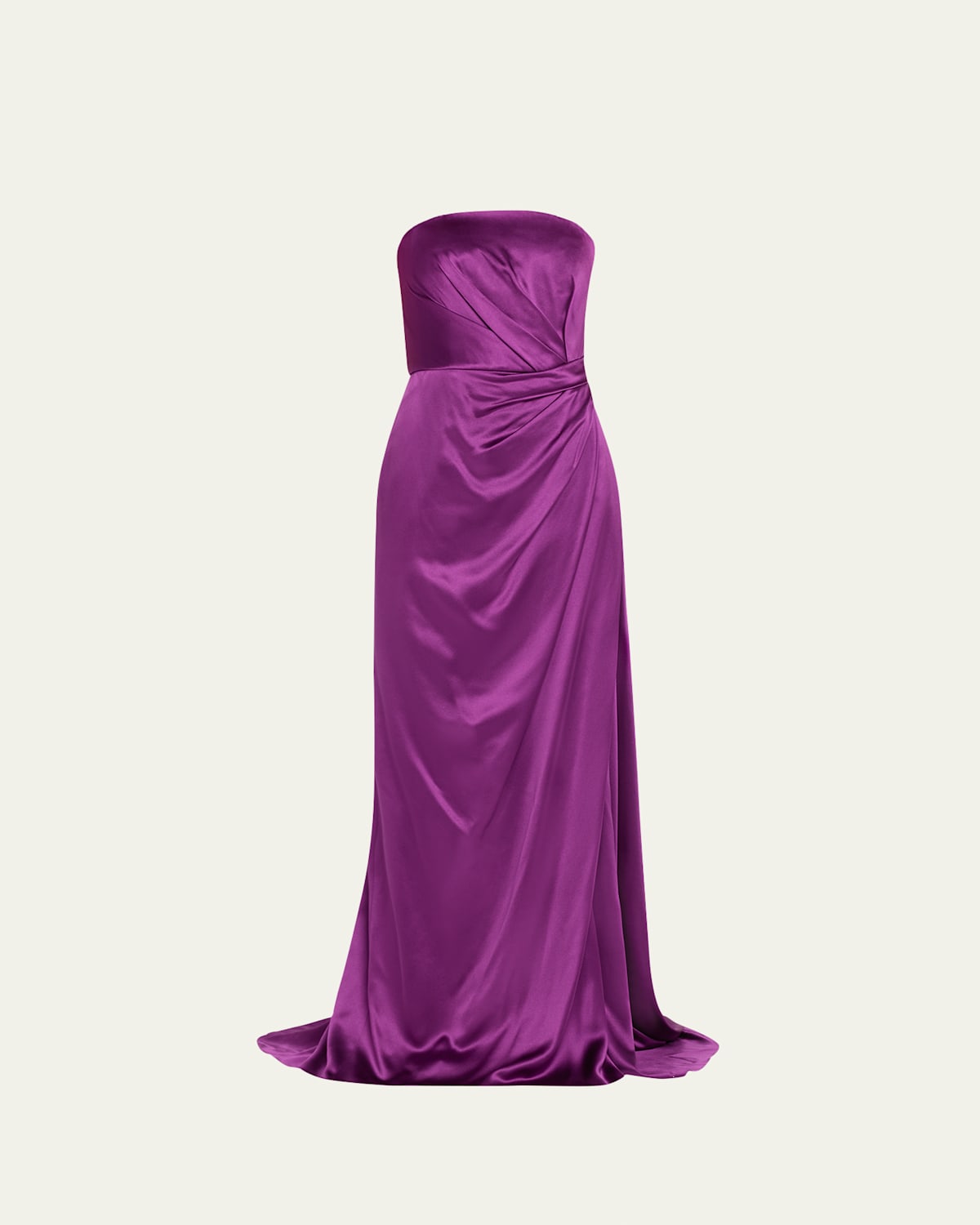 Strapless Satin Hand-Draped Gown with Slit