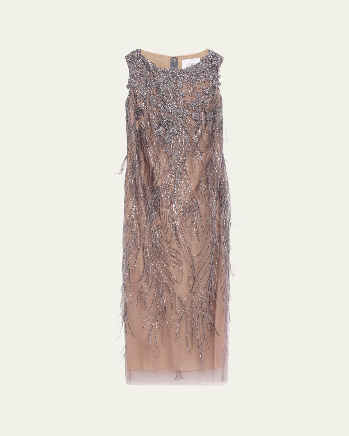 Beaded Ostrich-Feather Embroidered Cocktail Dress