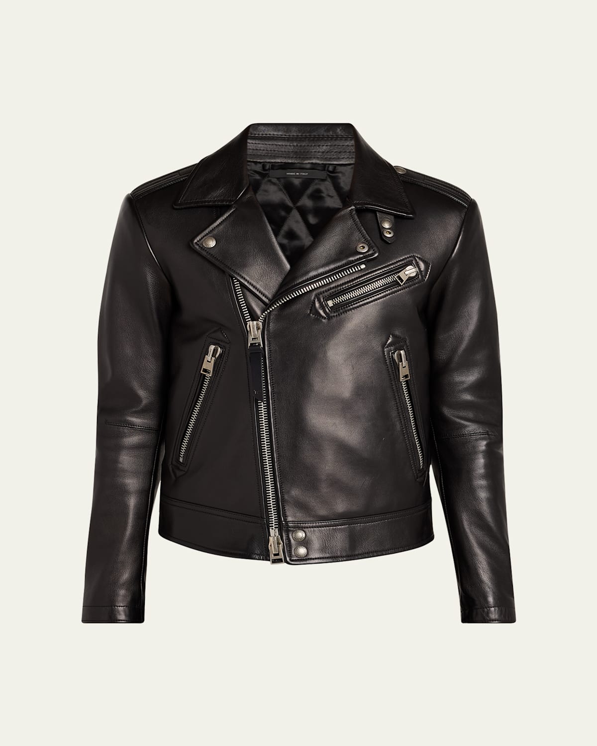 Shop Tom Ford Men's Napa Leather Asymmetric Biker Jacket In Black