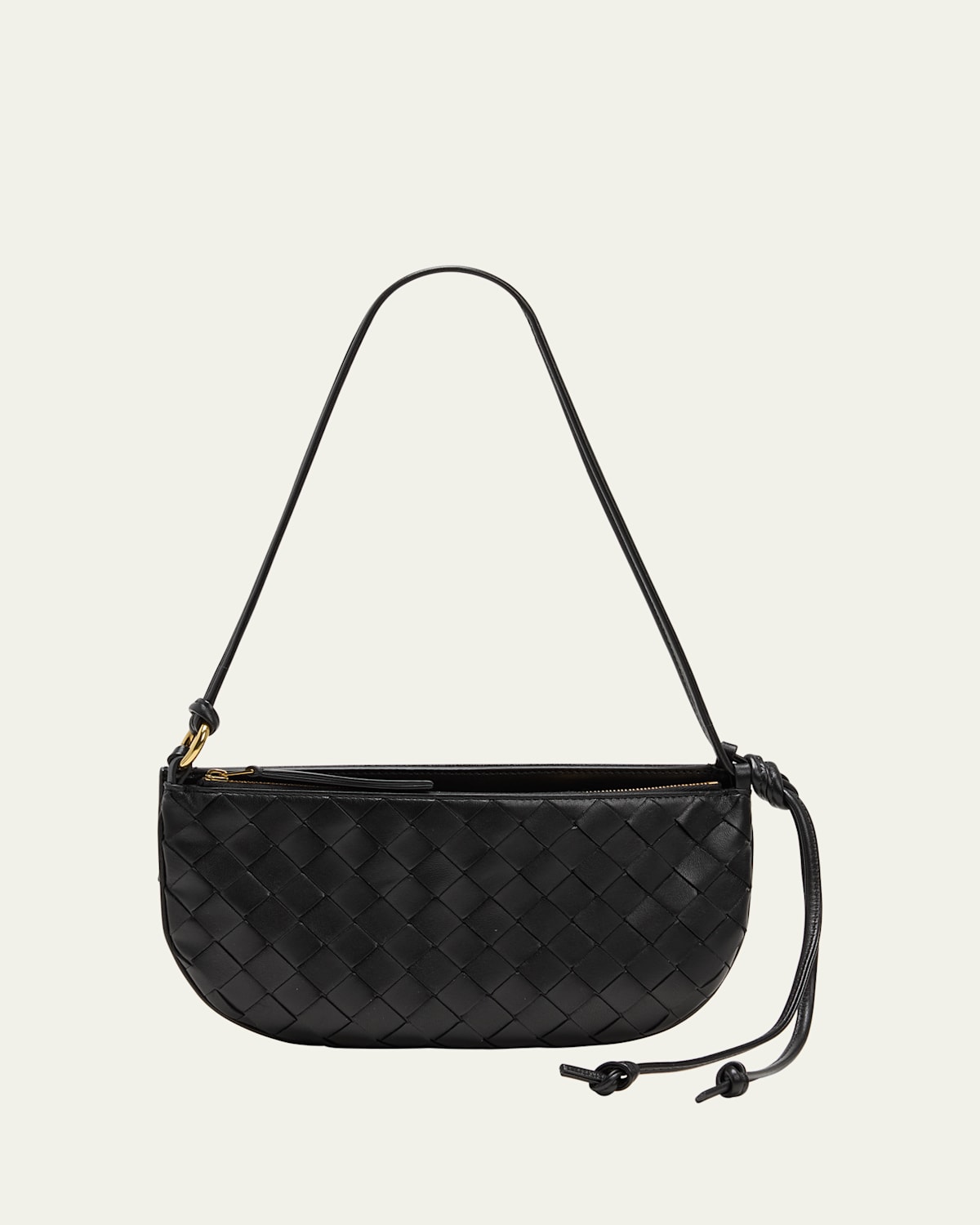 Bottega Veneta Mini Intrecciato Pattern Handbag With Detachable Pouch In Black-m Brass