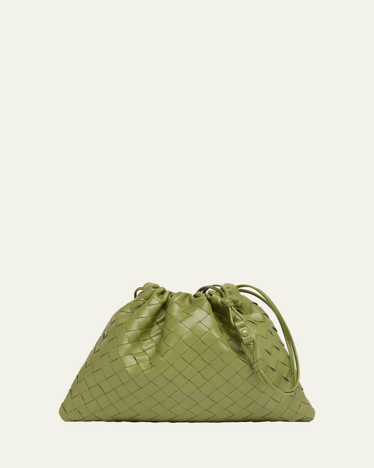 Bottega Veneta Medium Leather Pouch Bag In 2488 Matcha-gold