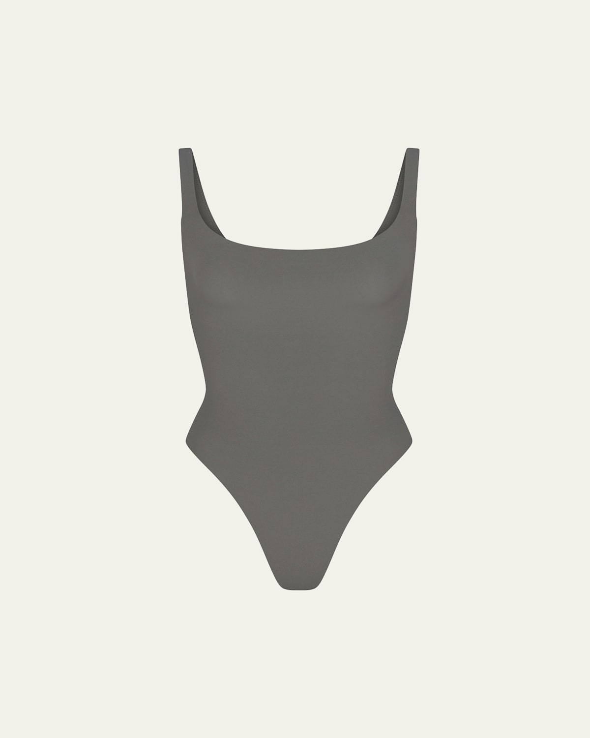 Skims Fits Everybody Square-neck Bodysuit In Gunmetal