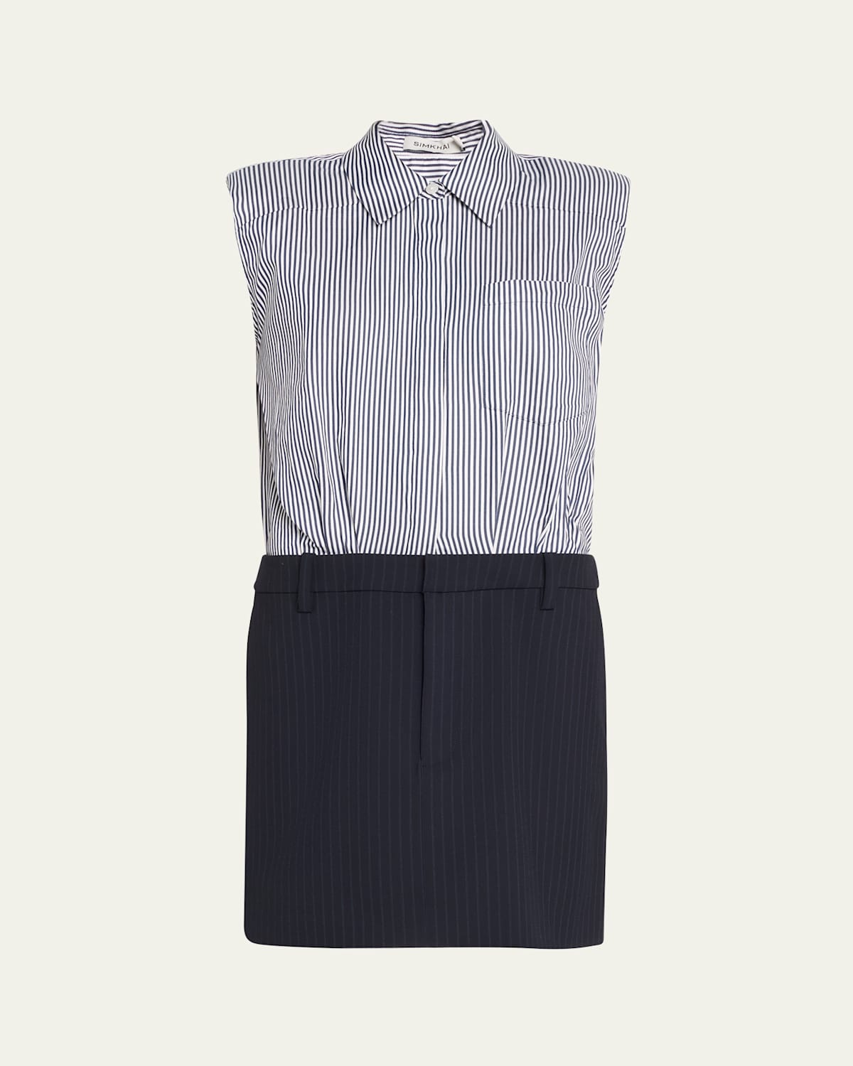 SIMKHAI GRAHAM SHIRTING COMBO MINI DRESS 