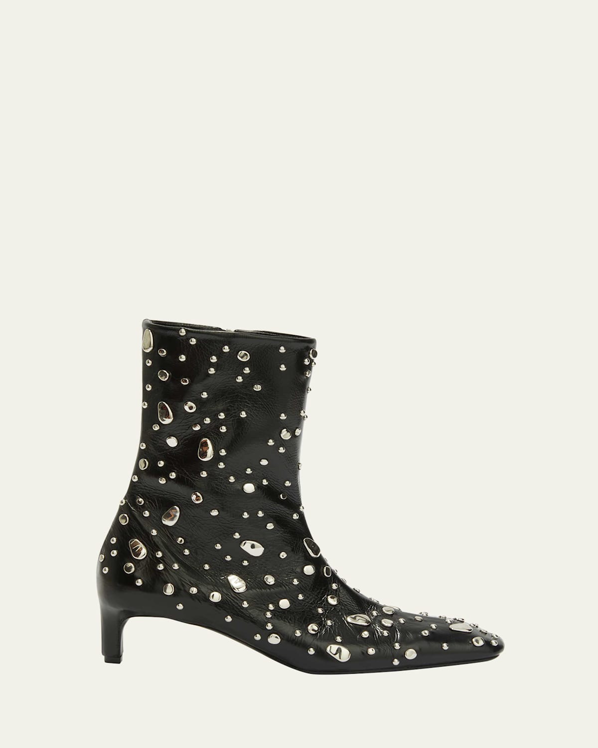 Jil Sander Studded Leather Kitten-heel Booties In Black