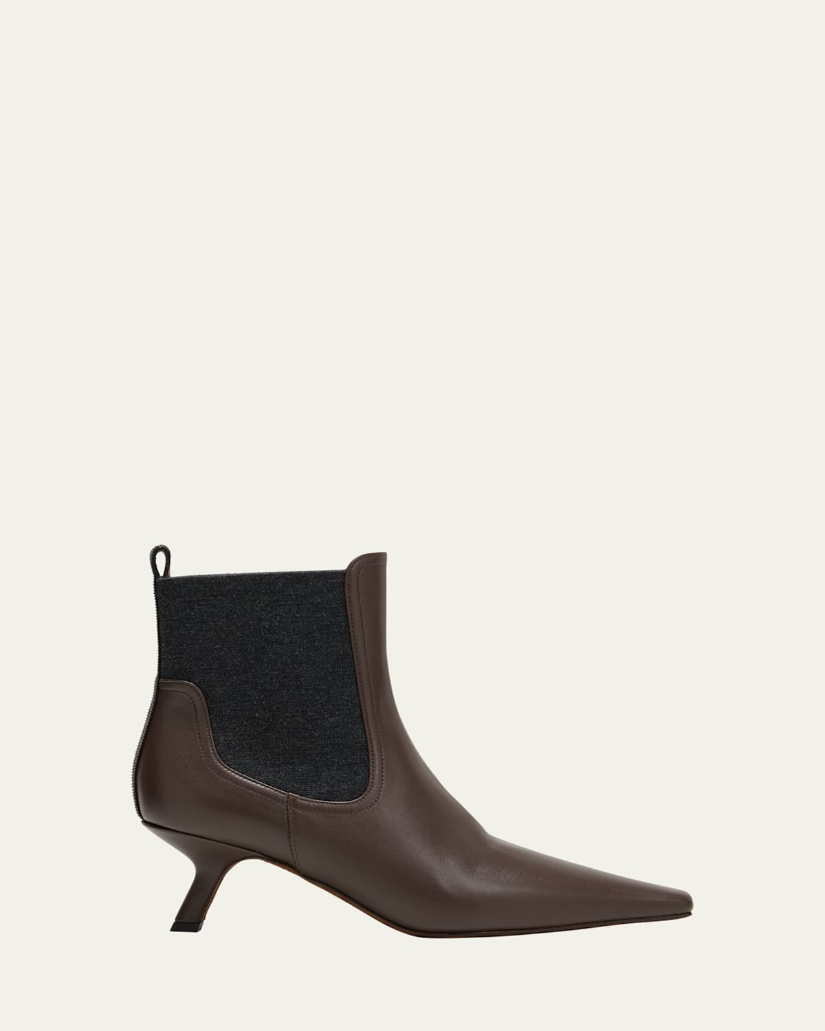 Brunello Cucinelli Leather Monili Comma-heel Ankle Boots In Dark Brown