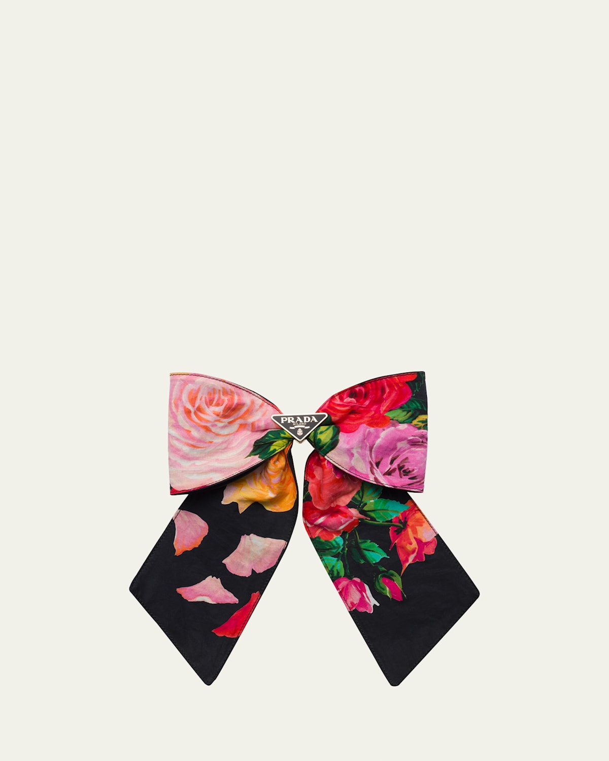 Prada Floral Re-nylon Hair Bow In F0002 Nero