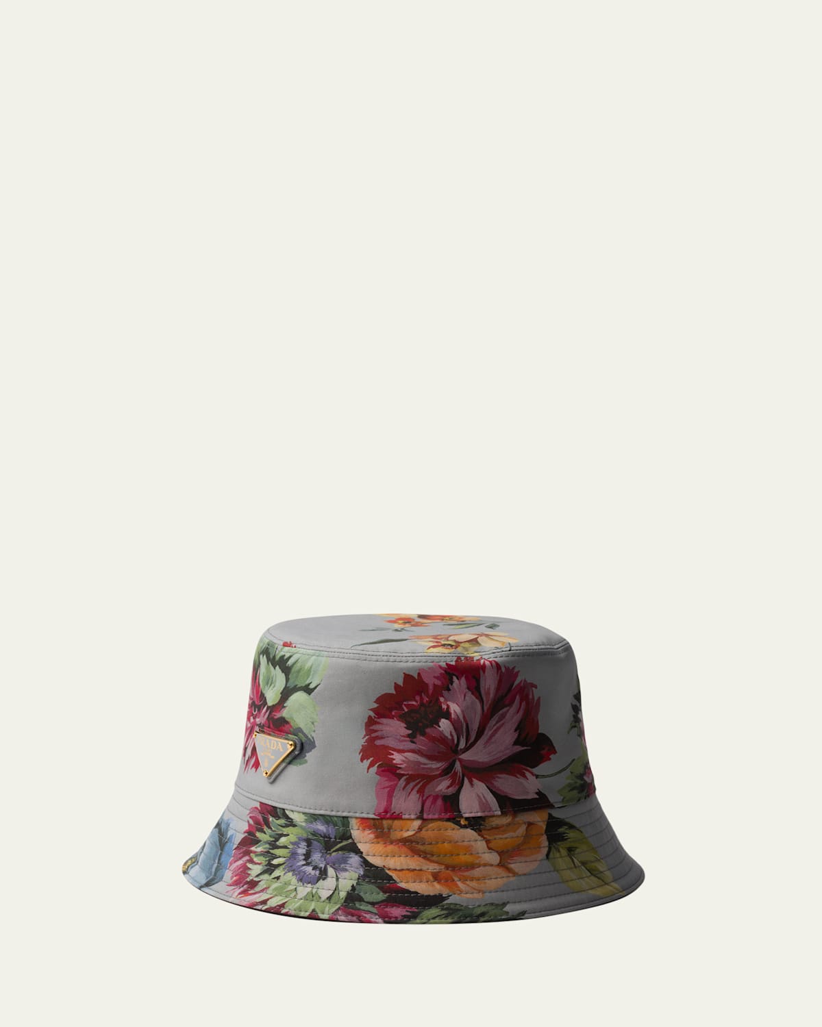 Prada Floral-print Reversible Bucket Hat In F0276 Acciaio
