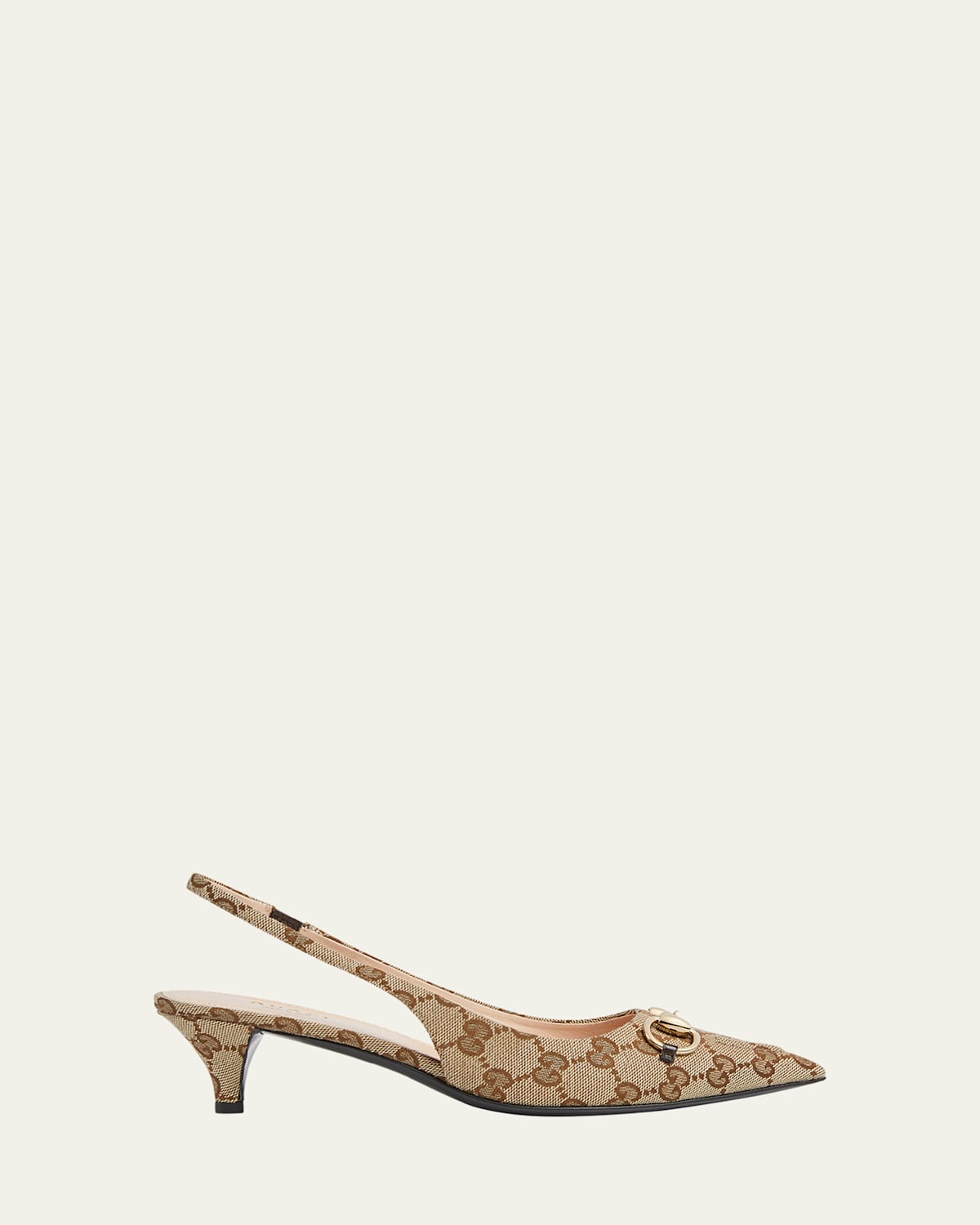 Gucci Damenpumps Aus Gg Canvas Mit Fersenriemchen In Beige Ebony