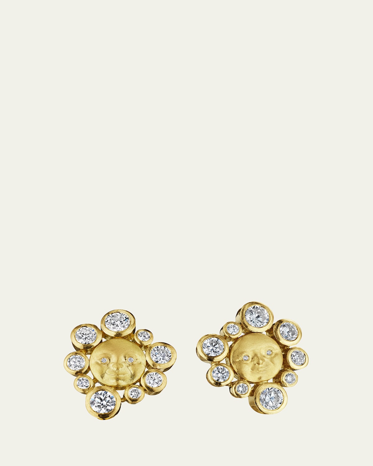 Anthony Lent 18K Yellow Gold Diamond Moonface Galaxy Button Earrings